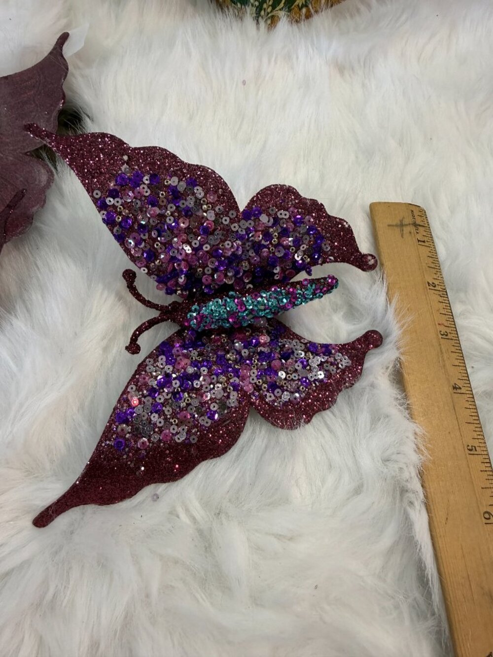 Set of 7 Purple Glitter Butterfly Clip-On Christmas Tree Ornaments 6" Holiday - Picture 4 of 4